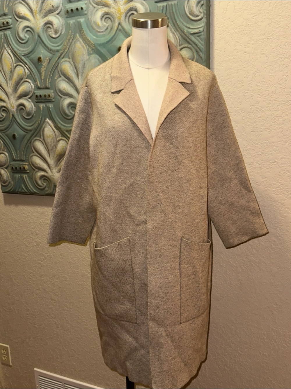 Joseph Ribkoff Womens S Herringbone Coatigan 3/4 Sleeve Long Cardigan Pockets